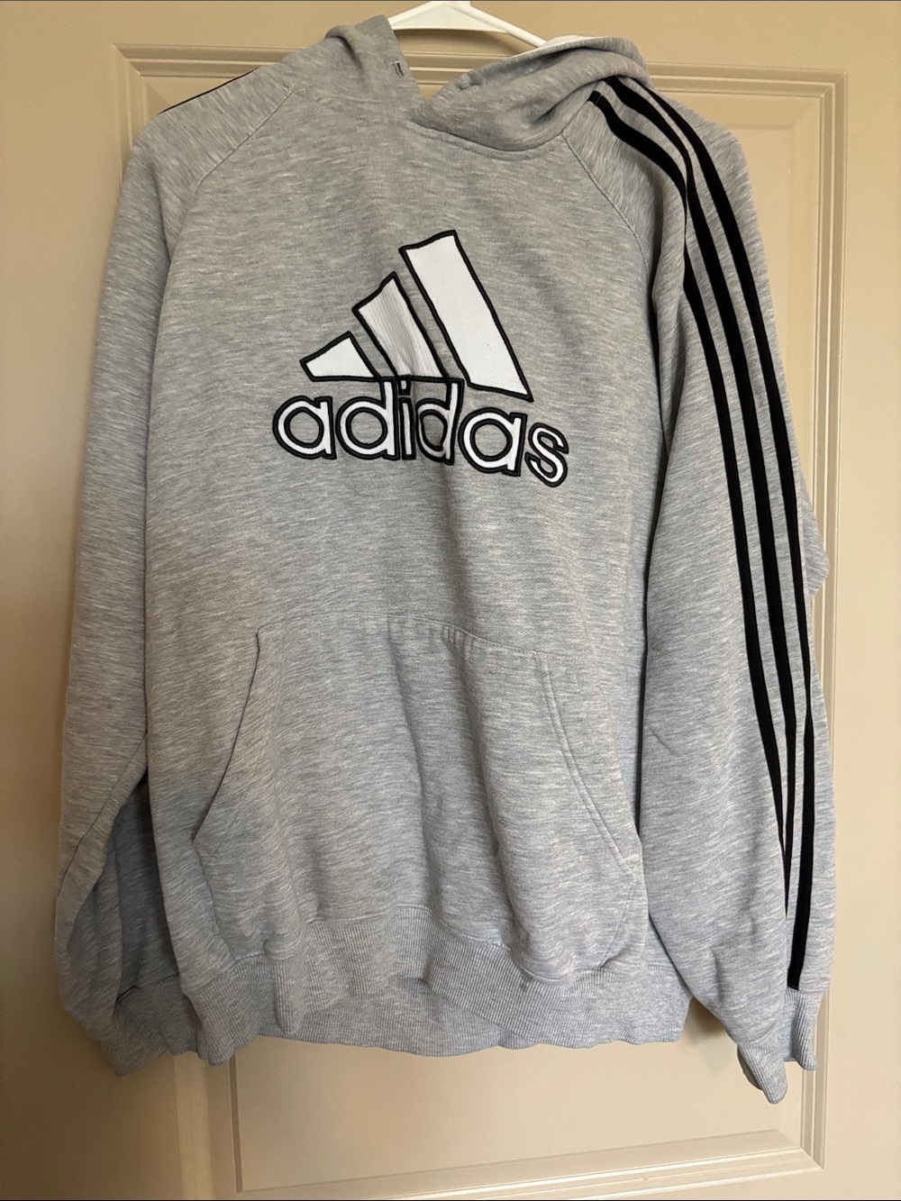 Men’s Adidas Gray Hoodie with Black Stripes
